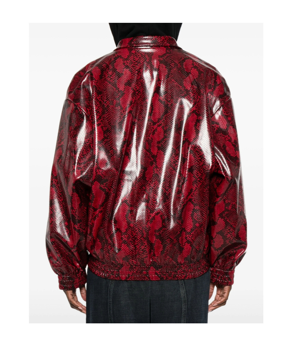Gcds Snakeskin-effect Faux-leather Jacket In Blue