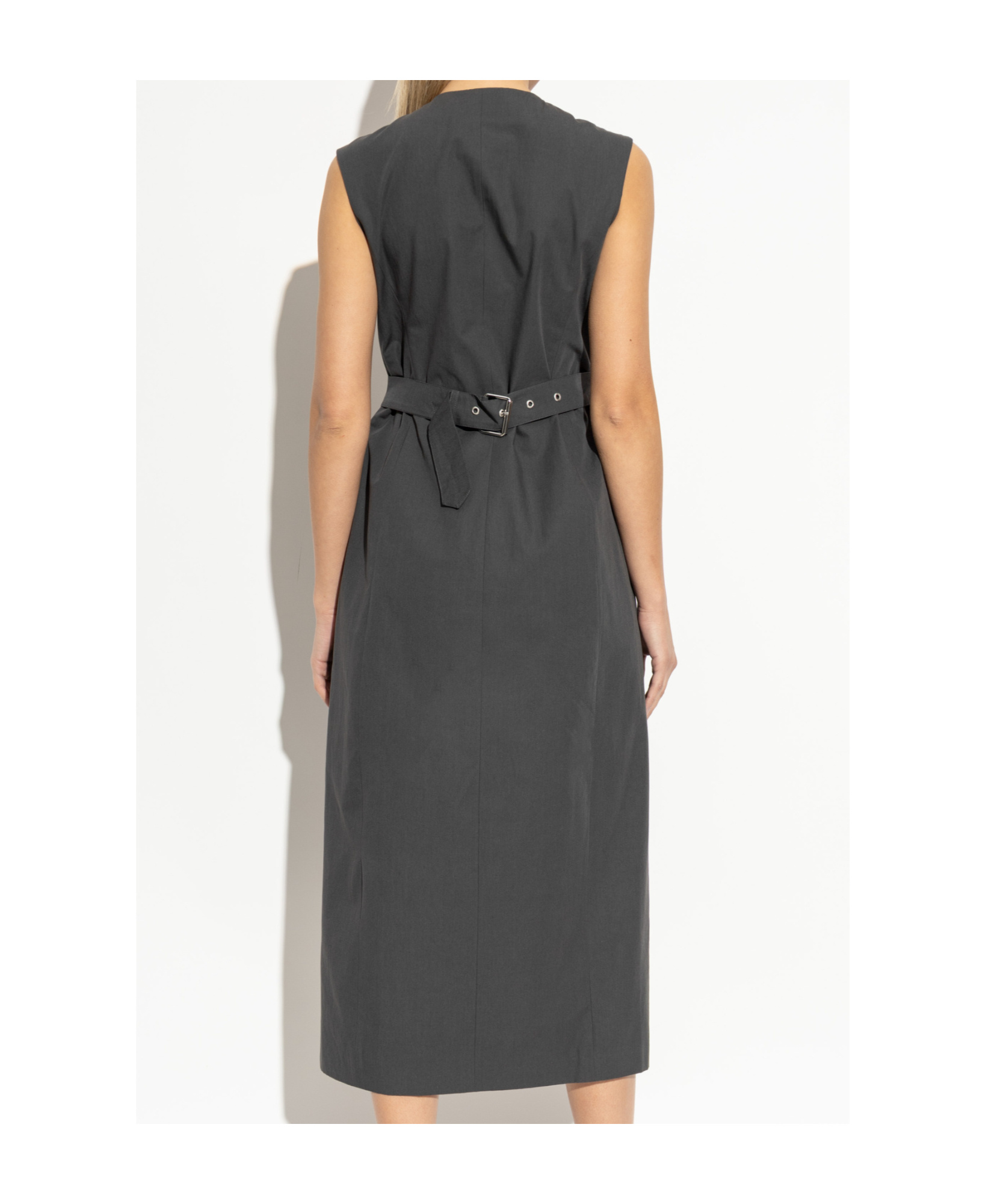 Dries Van Noten Gray Tailored Midi Dress In Black