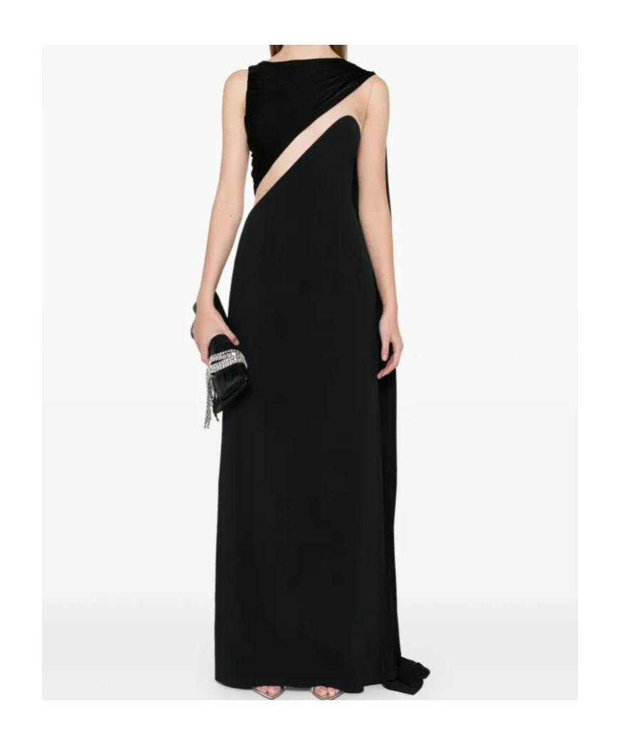 David Koma Draped Tulle And Jersey Gown In Black