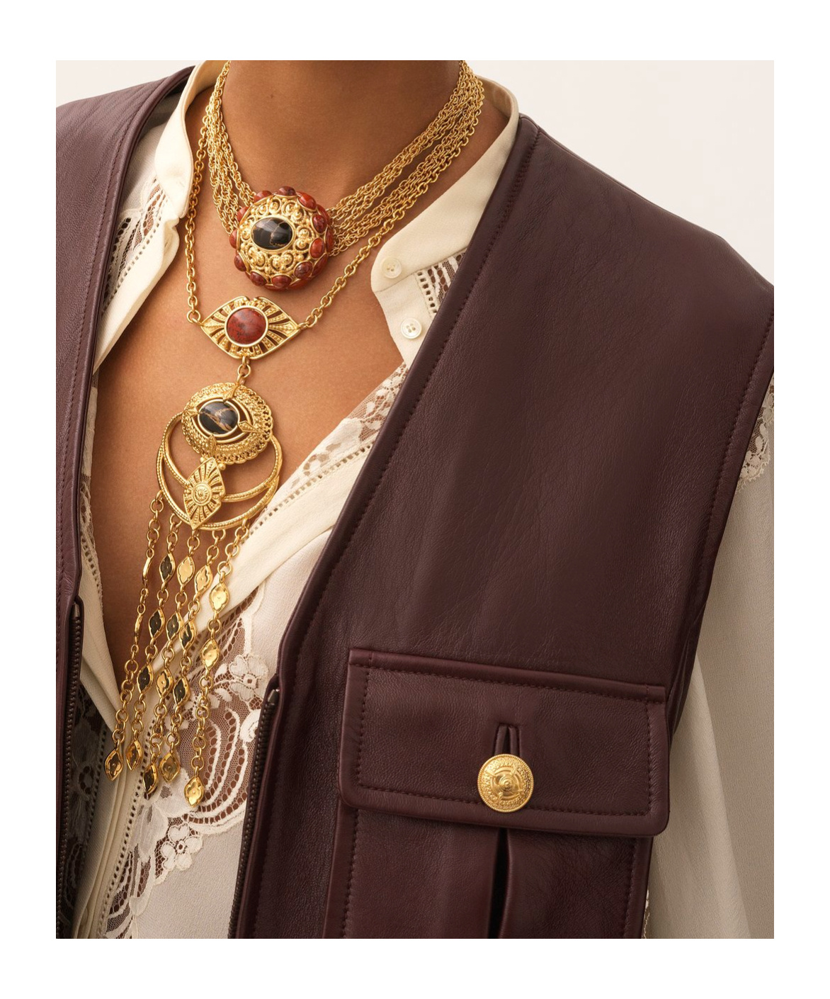 Chloé Leather Belted Waist Sleeveless Jacket In Burgundy