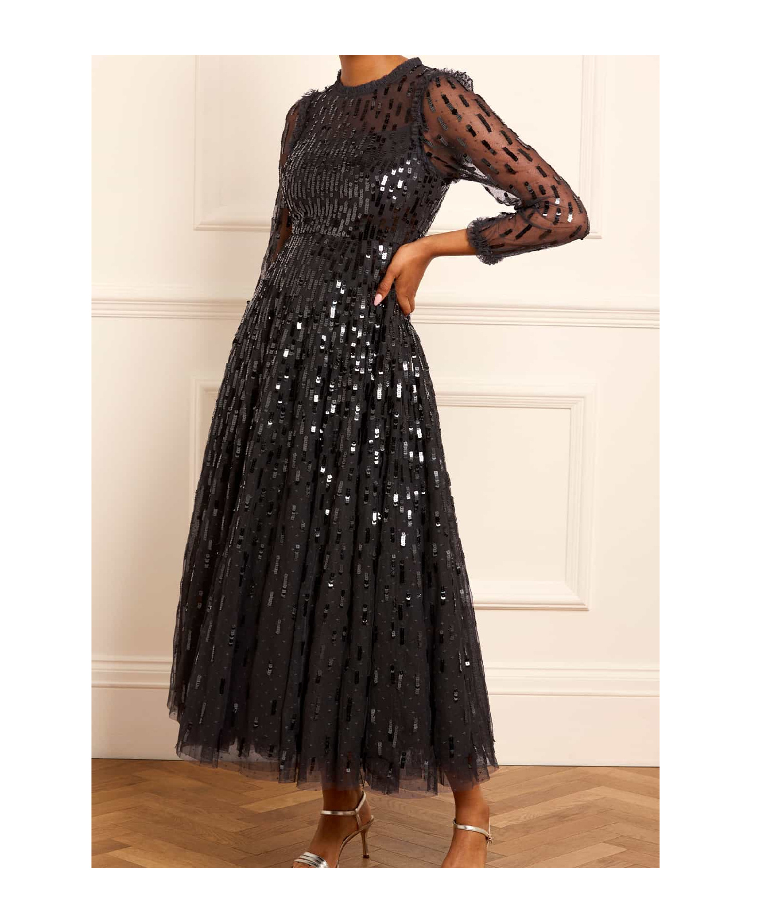 Needle & Thread Sequined Long-sleeved Dress In Black