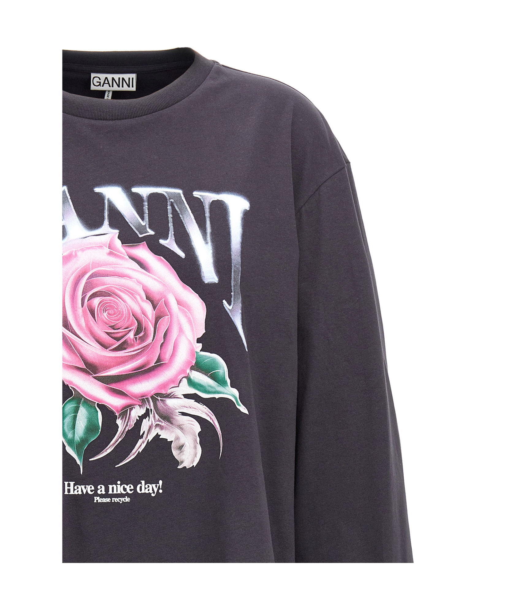 Ganni Black Basic Jersey Rose Relaxed T-shirt In Black