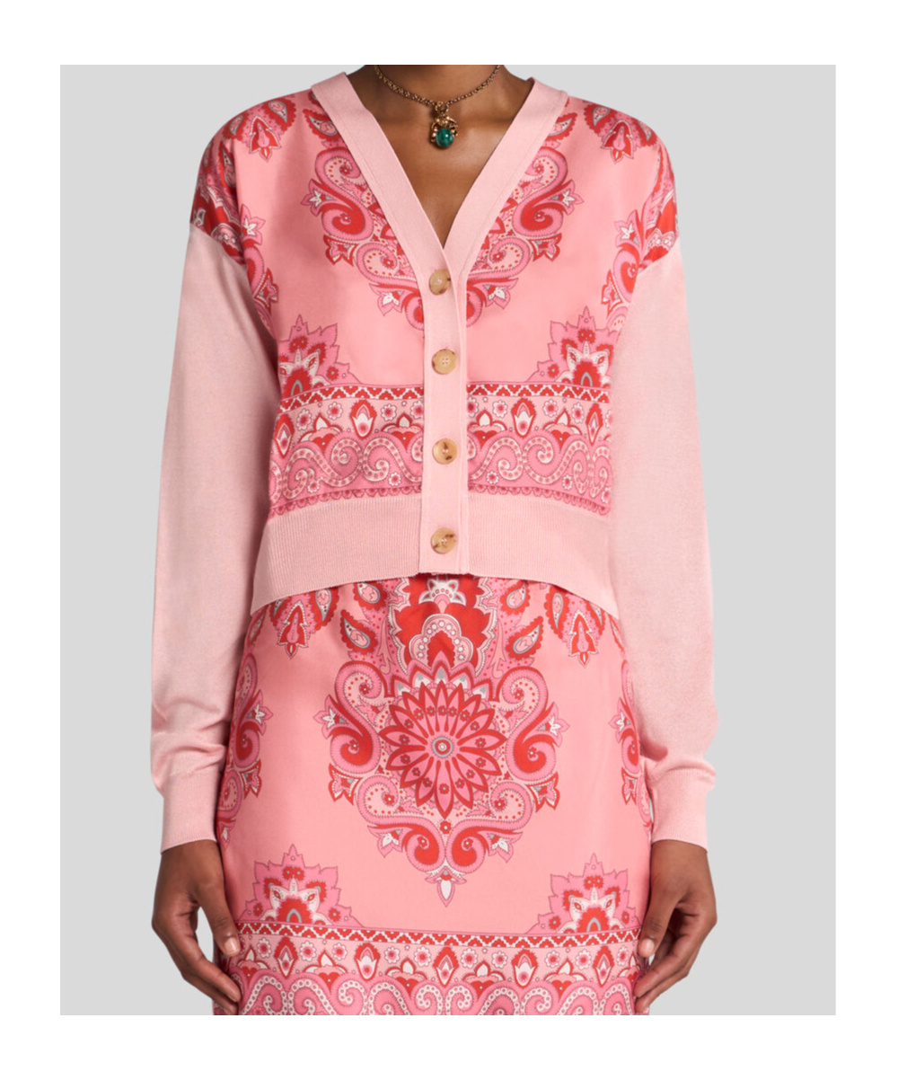 Shop Etro Cropped Knit Cardigan With Print