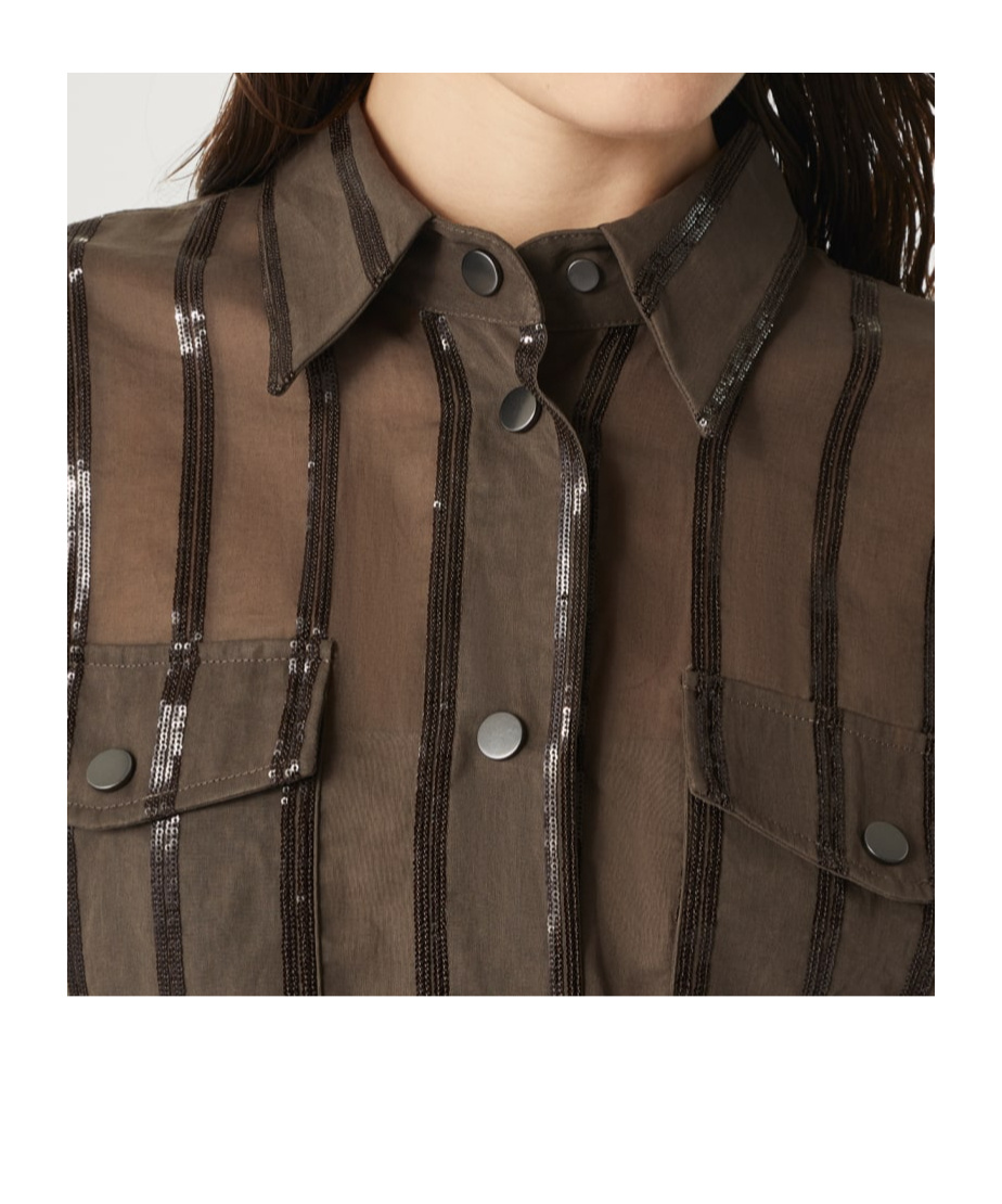 Brunello Cucinelli Cotton Organza Dazzling Stripe Jacket In Brown