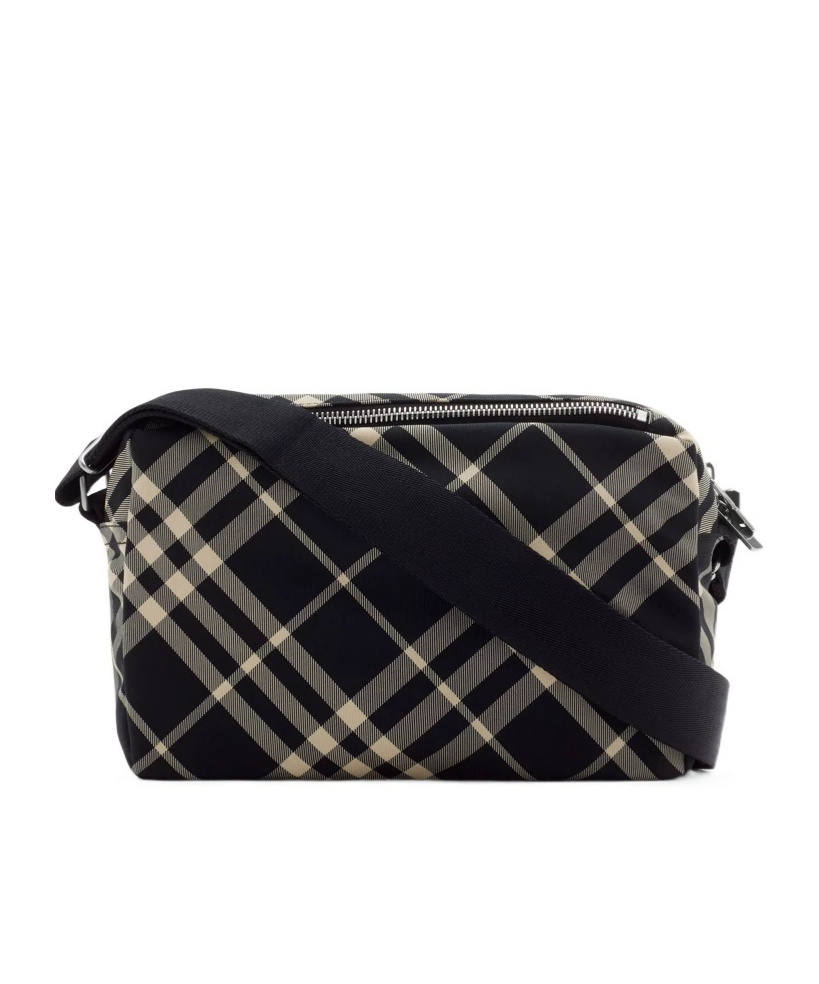 Burberry Ekd-appliqué Checked Crossbody Bag In Black