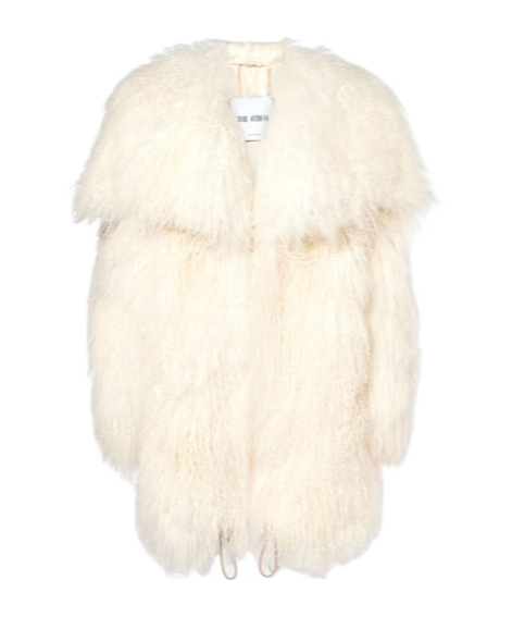 Attico Long Curly Fur Coat In Neutral