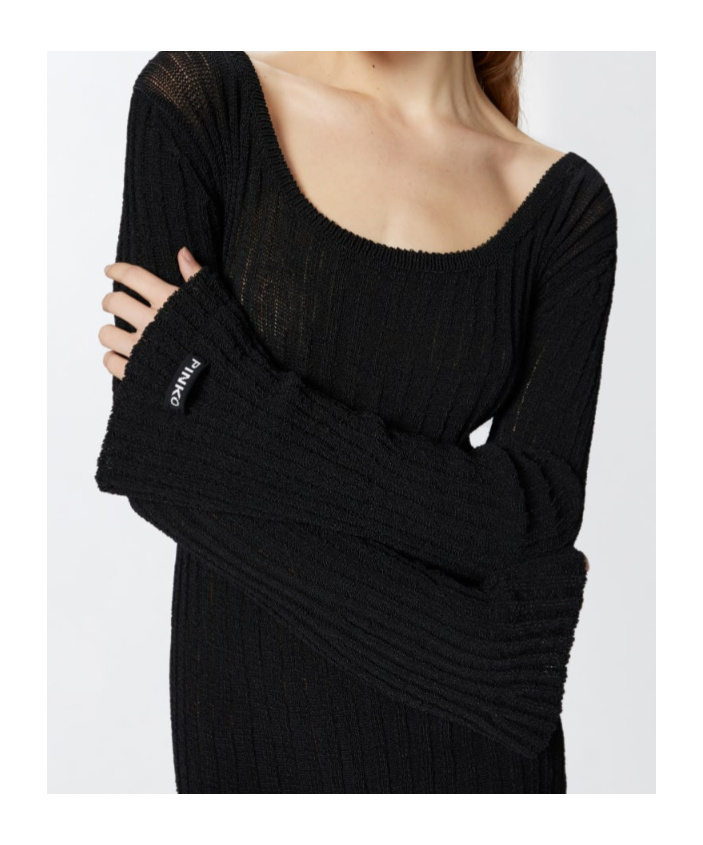 Pinko Round Neckline Knit Mini Dress In Black