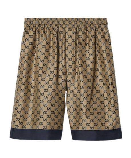 Gucci Gg Printed Silk Twill Shorts In Brown