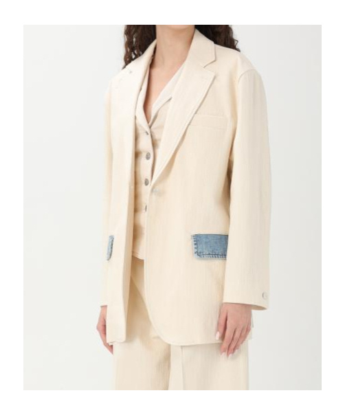 Moschino Jacket In Stretch Cotton Denim Details In White