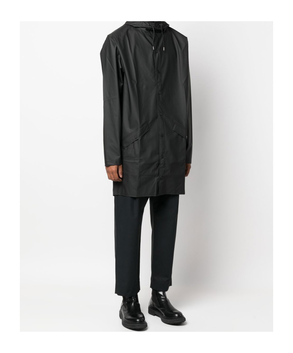 Shop Rains Drawstring Hood Raincoat In Black