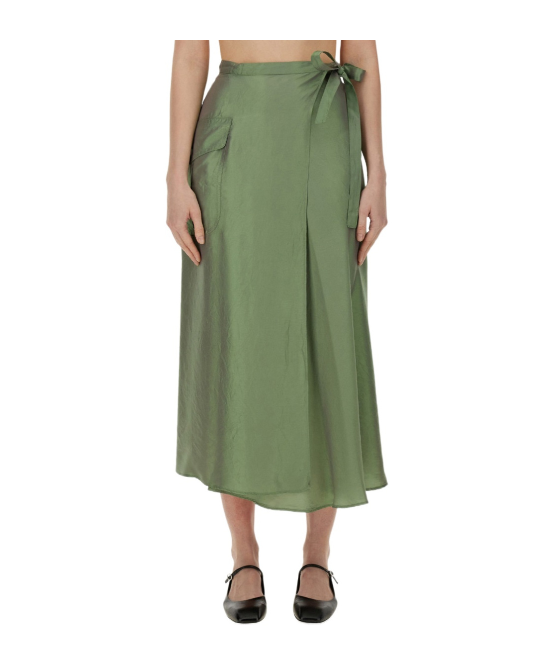 Aspesi Metallic Wrap Midi Skirt In Green