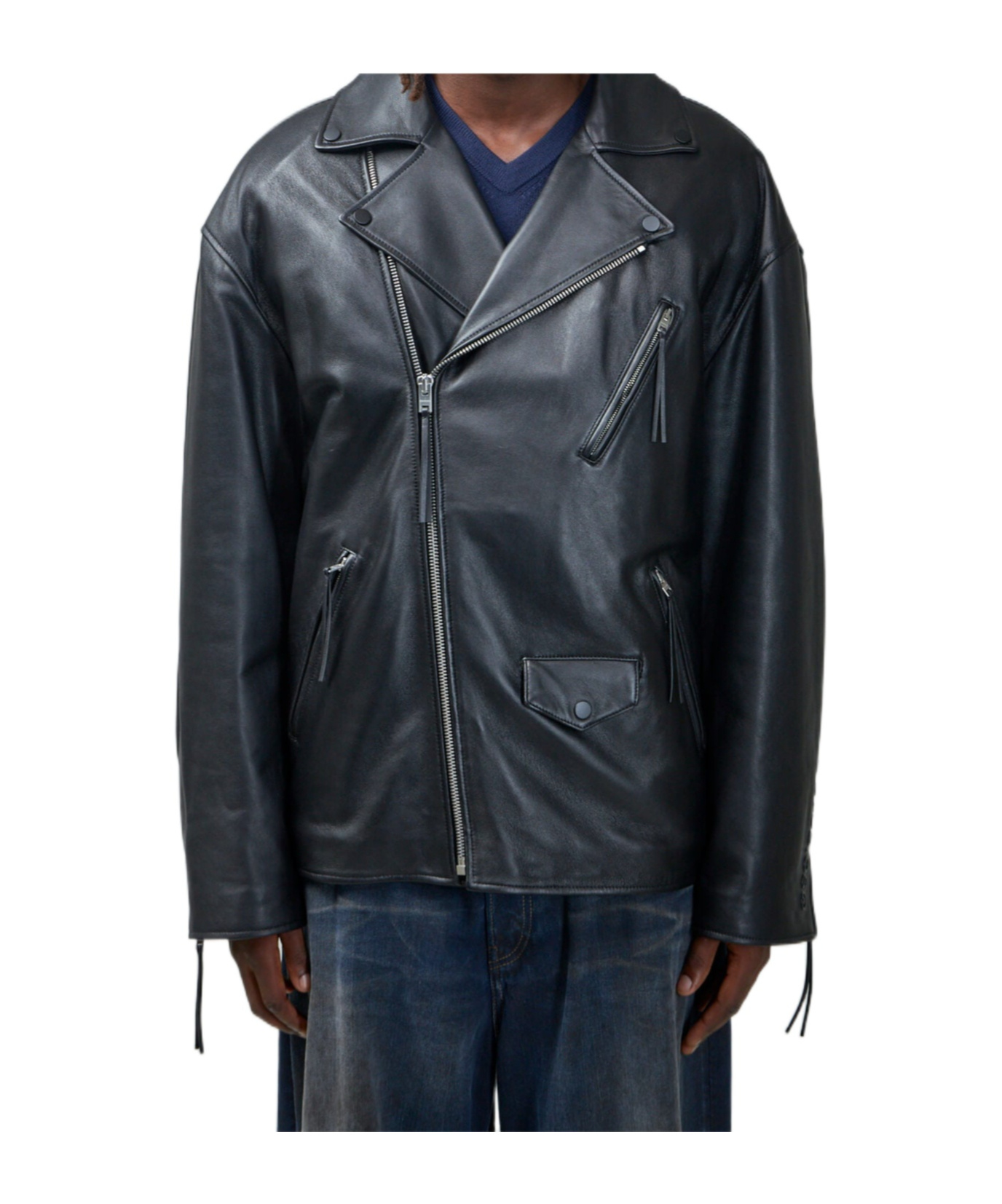 Acne Studios Long-sleeved Leather Jacket In Black