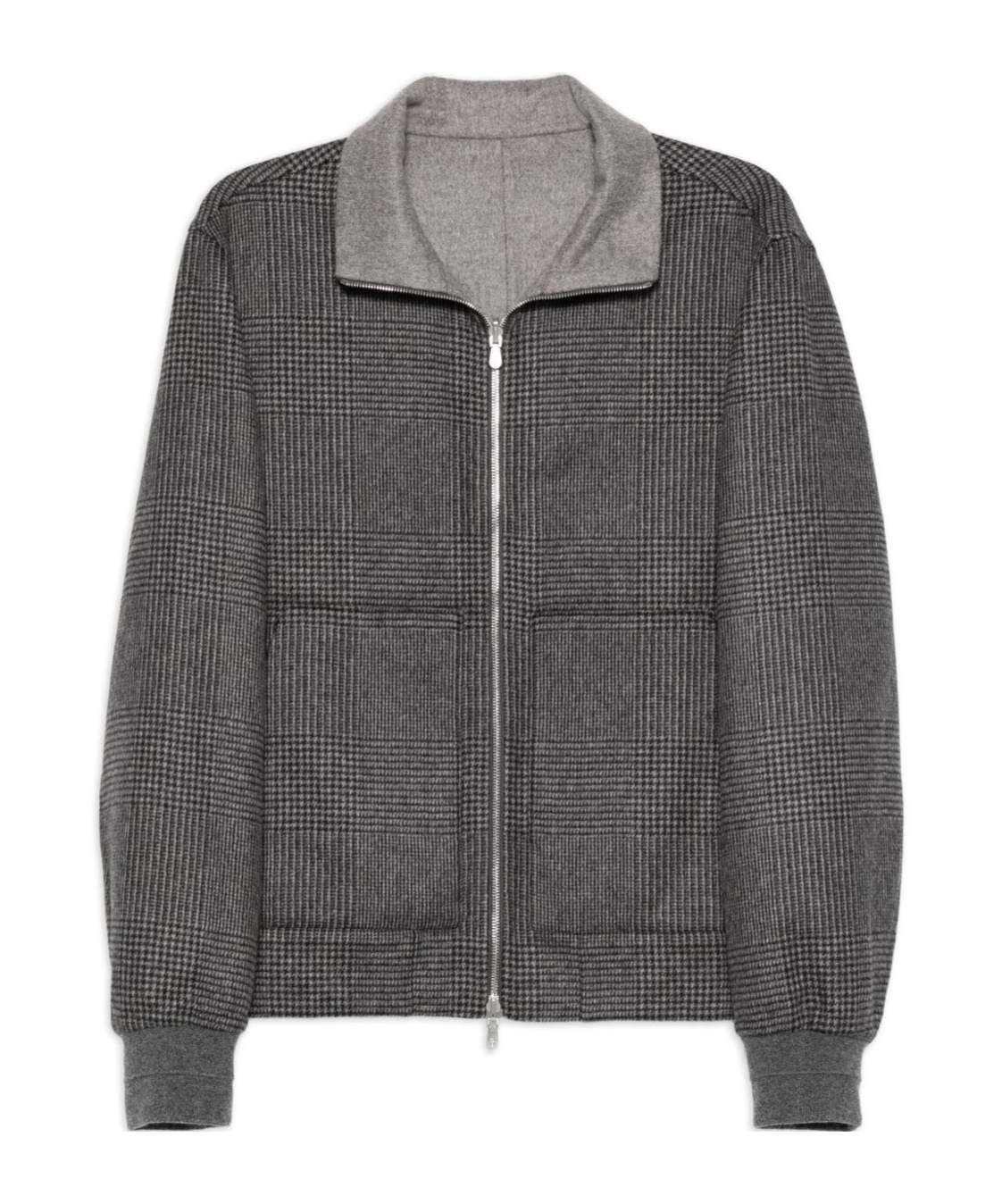 Brunello Cucinelli Check-pattern Zip-up Bomber Jacket In Gray