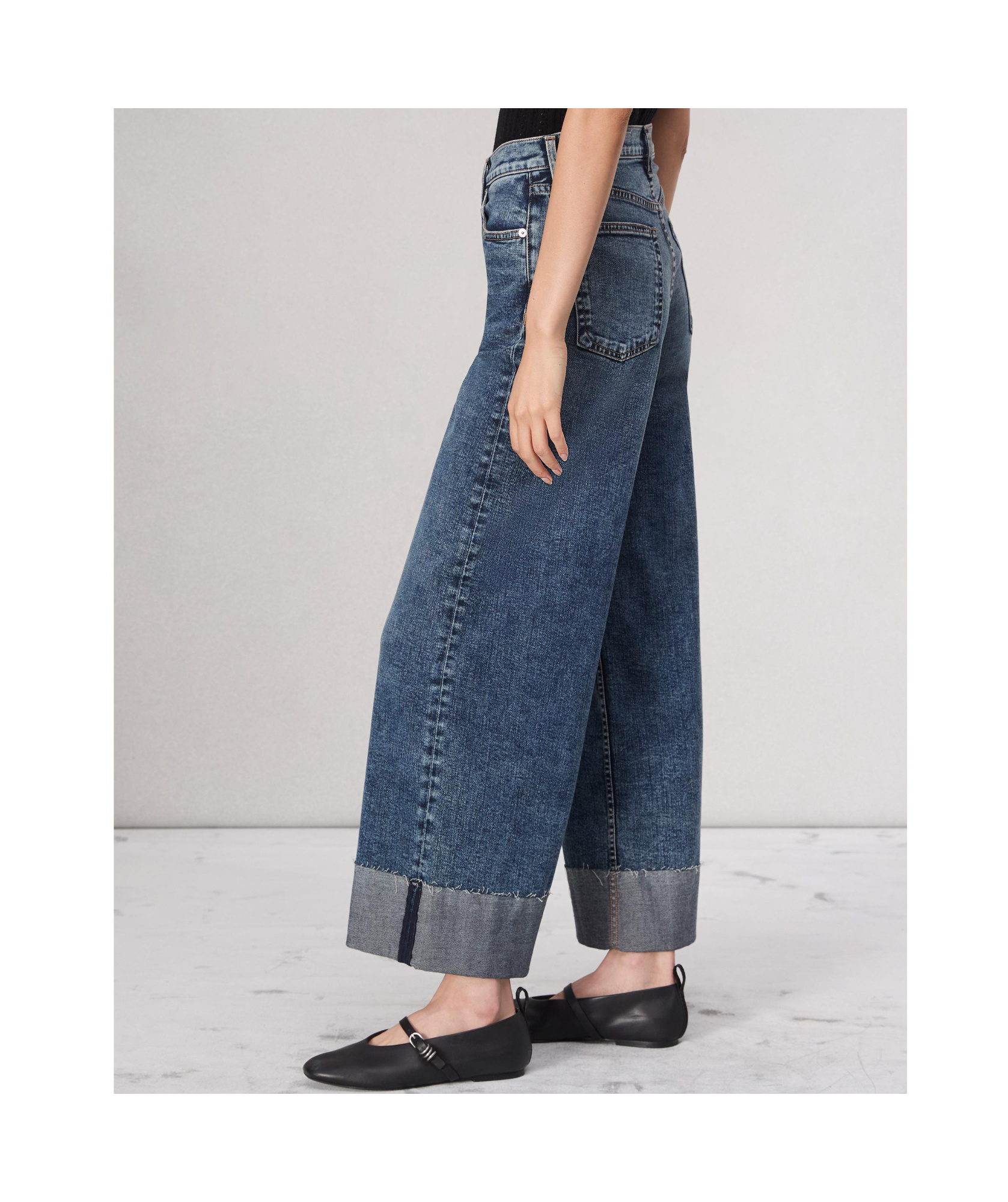 Rag & Bone Sofie Cuffed High Waist Wide Leg Jeans In Mid-indigo
