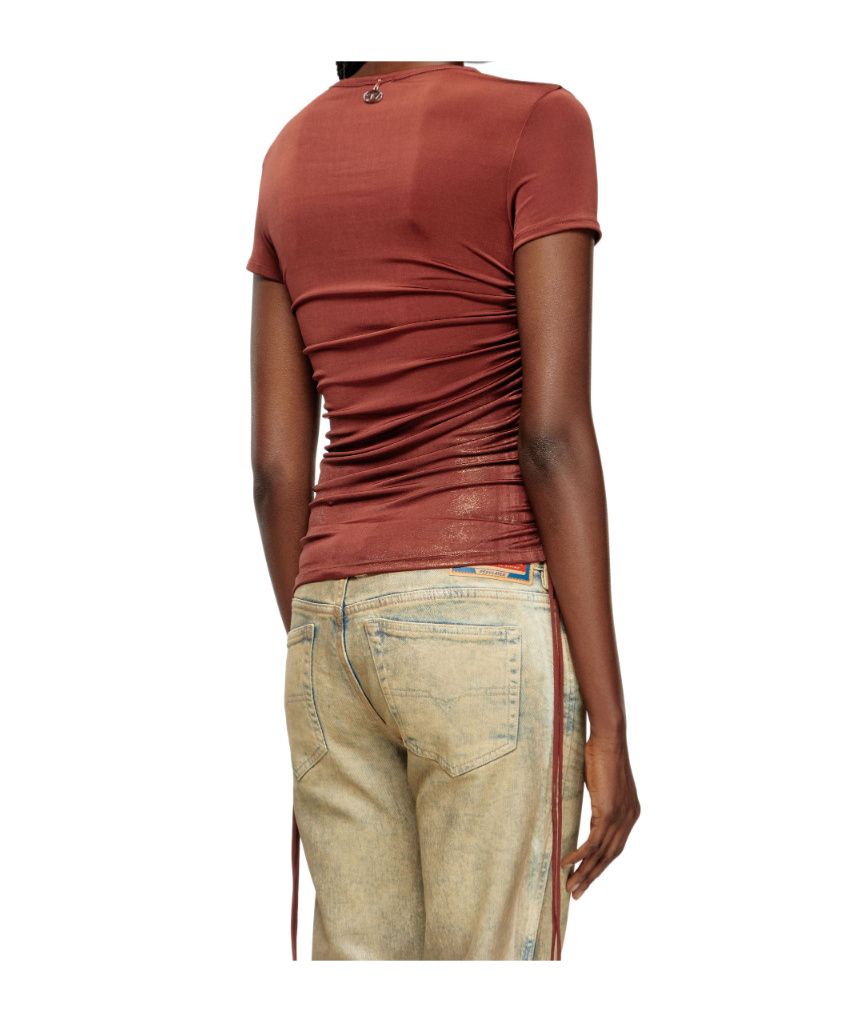 Diesel T-rey Drawstring-gathered T-shirt In Brown