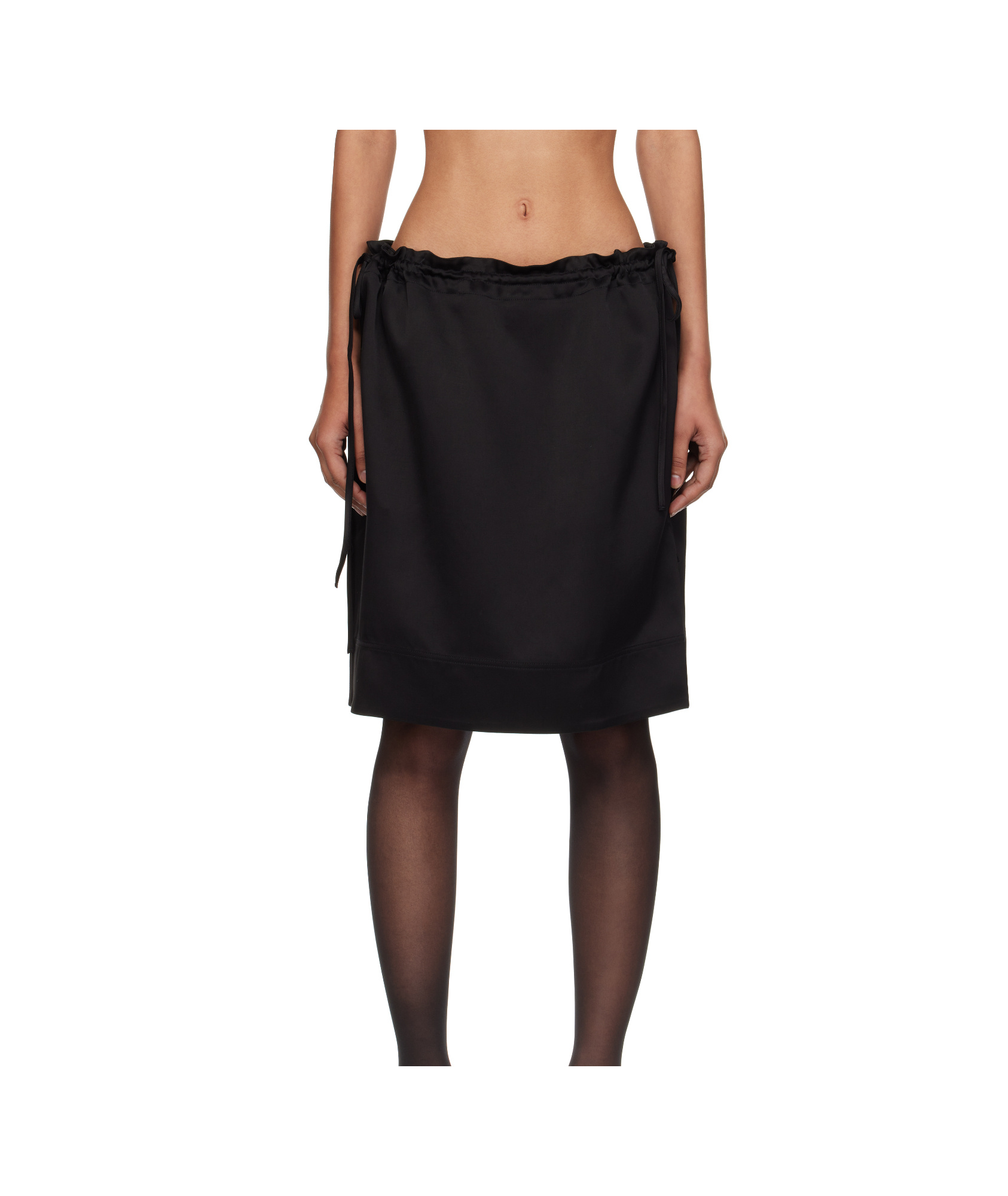Totême Black Drawstring Satin Miniskirt In Black