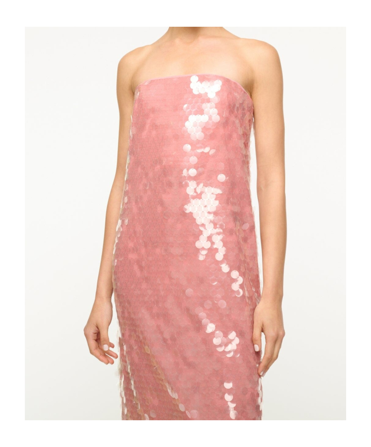 Staud Casey Strapless Paillette-embellished Tulle Midi Dress In Pink