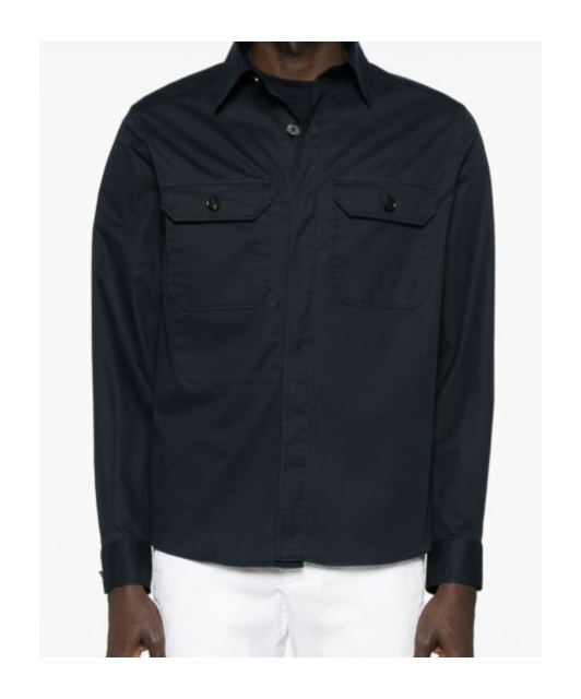 Zegna Long-sleeved Poplin Shirt In Black