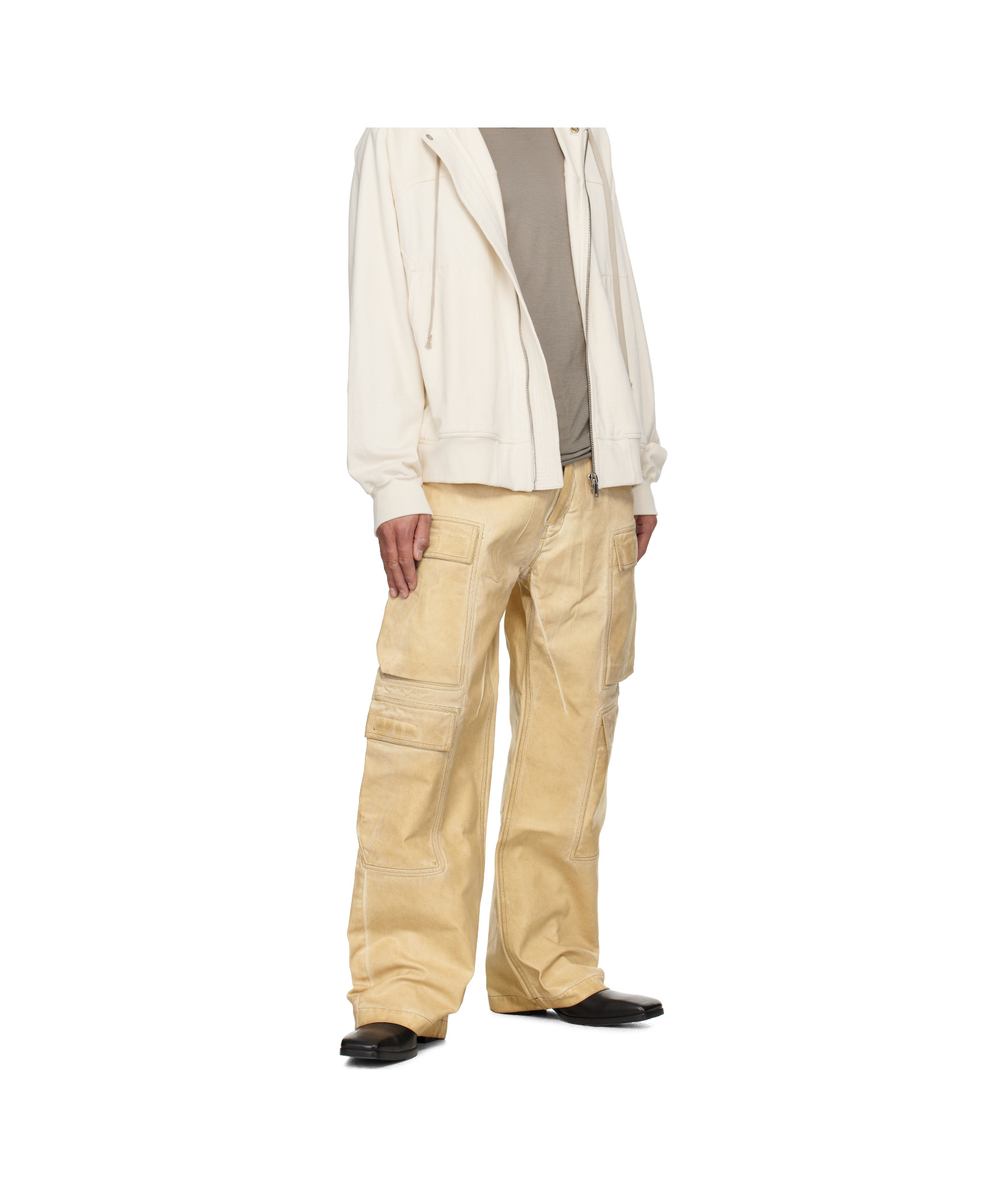 Rick Owens Drkshdw Beige Hollywood Double Cargo Jumbo Belas Denim Pants In Nude