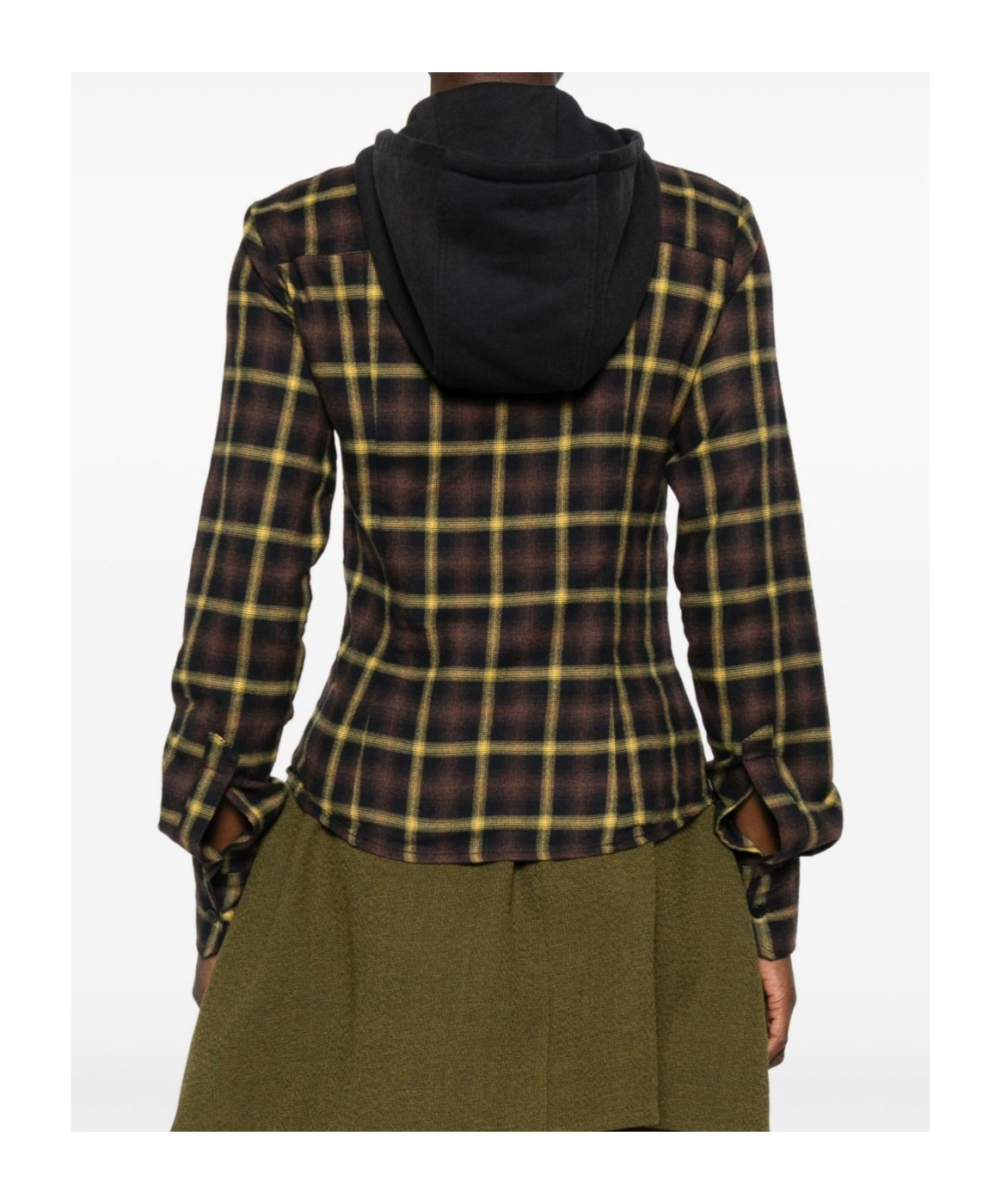 Coperni Plaid Brown Shirt With Hood And Button-down Detail In Brown