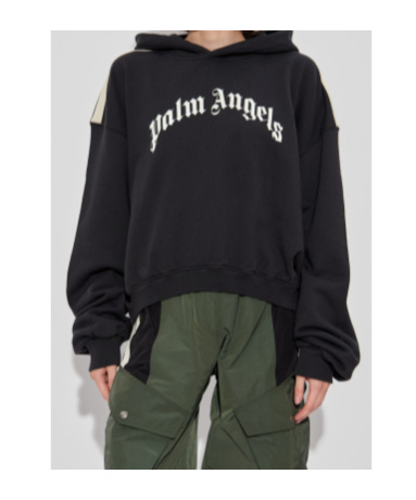 Palm Angels Stripe-detail Logo-print Hoodie In Black