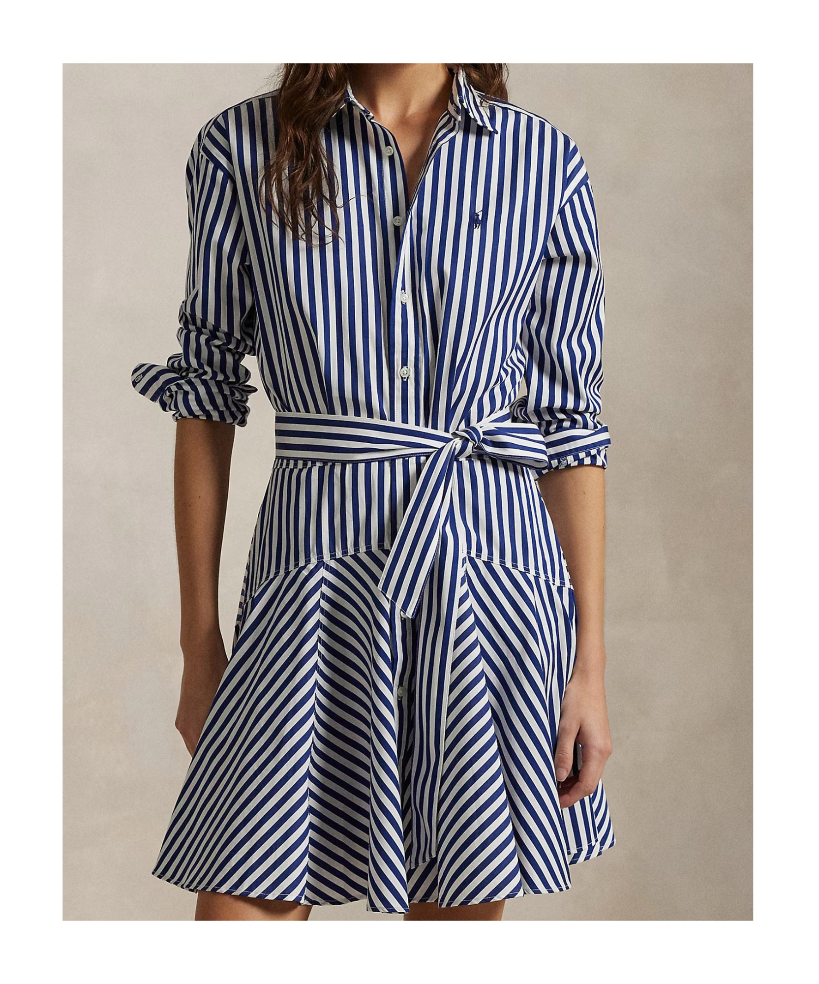 Polo Ralph Lauren Embroidered Poplin Shirt Dress With Belted Waist In Blue