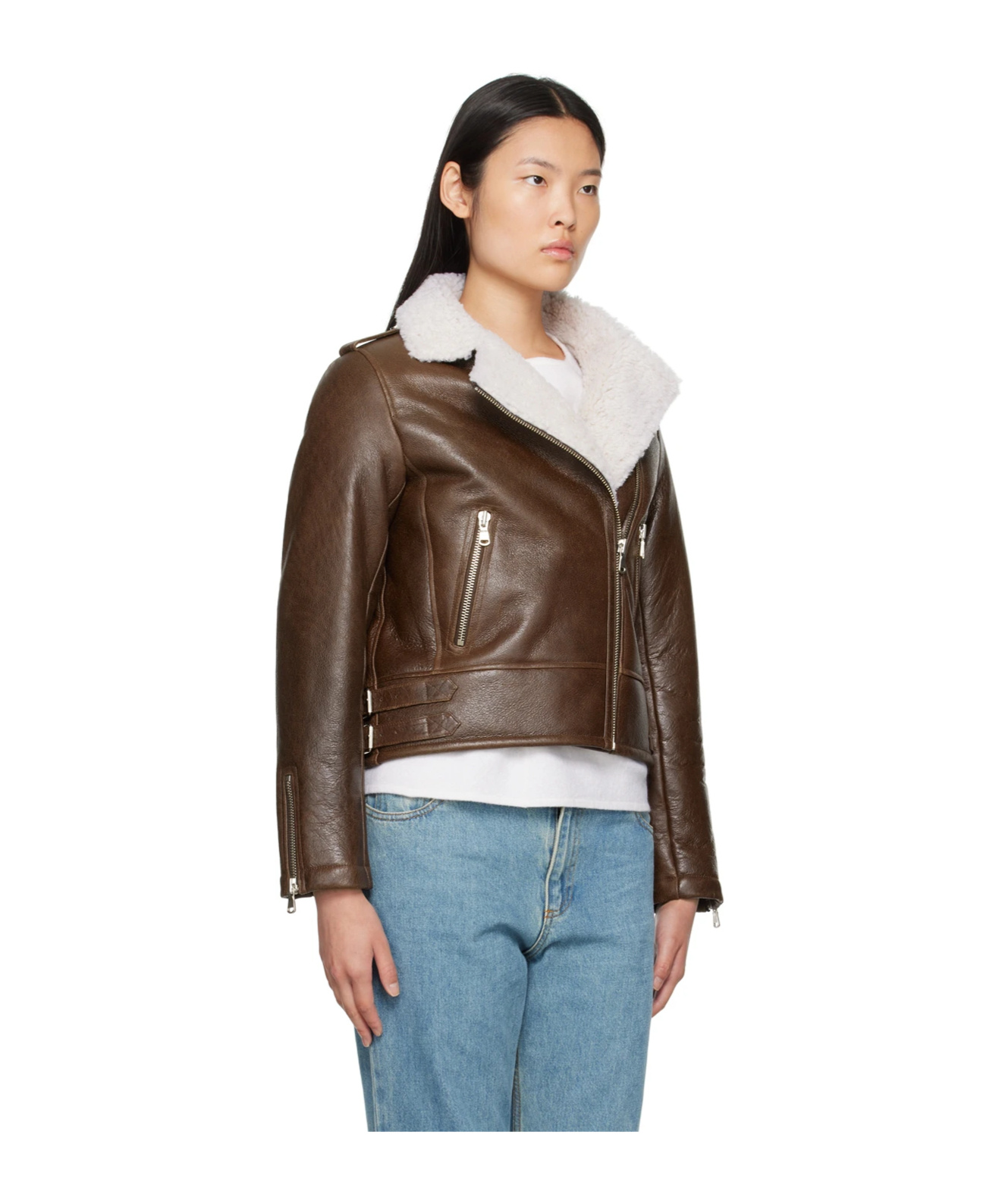 Yves Salomon Shearling-collar Leather Jacket In Brown