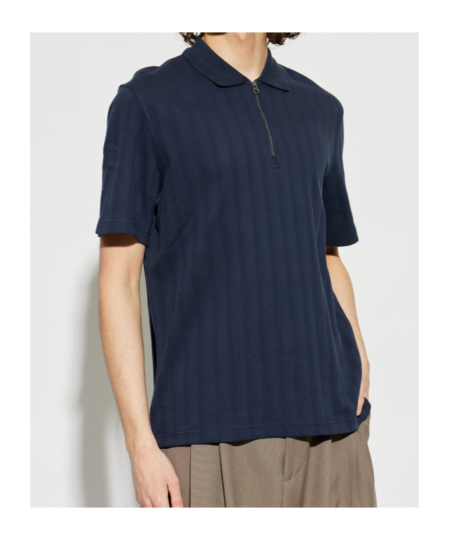 Samsoe & Samsoe Samsoe Samsoe Cotton Zip-up Saolli Polo Shirt In Blue