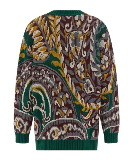 Etro Patterned Jacquard Wool Sweater With Dropped Shoulders In Green
