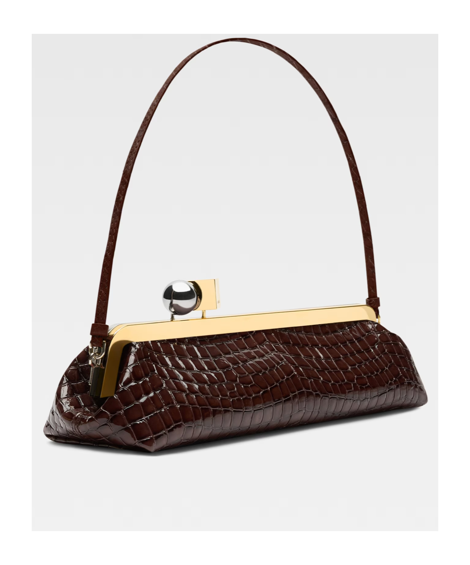 Jacquemus Crocodile Texture Top Handle Clutch Bag In Brown