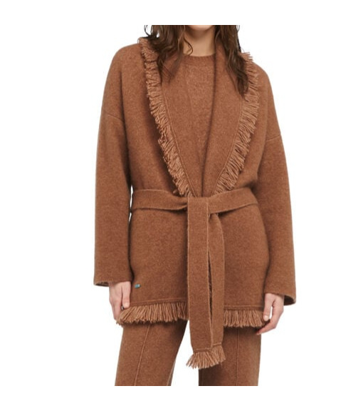 Alanui Finest Fringed Belted Cardigan In Brown