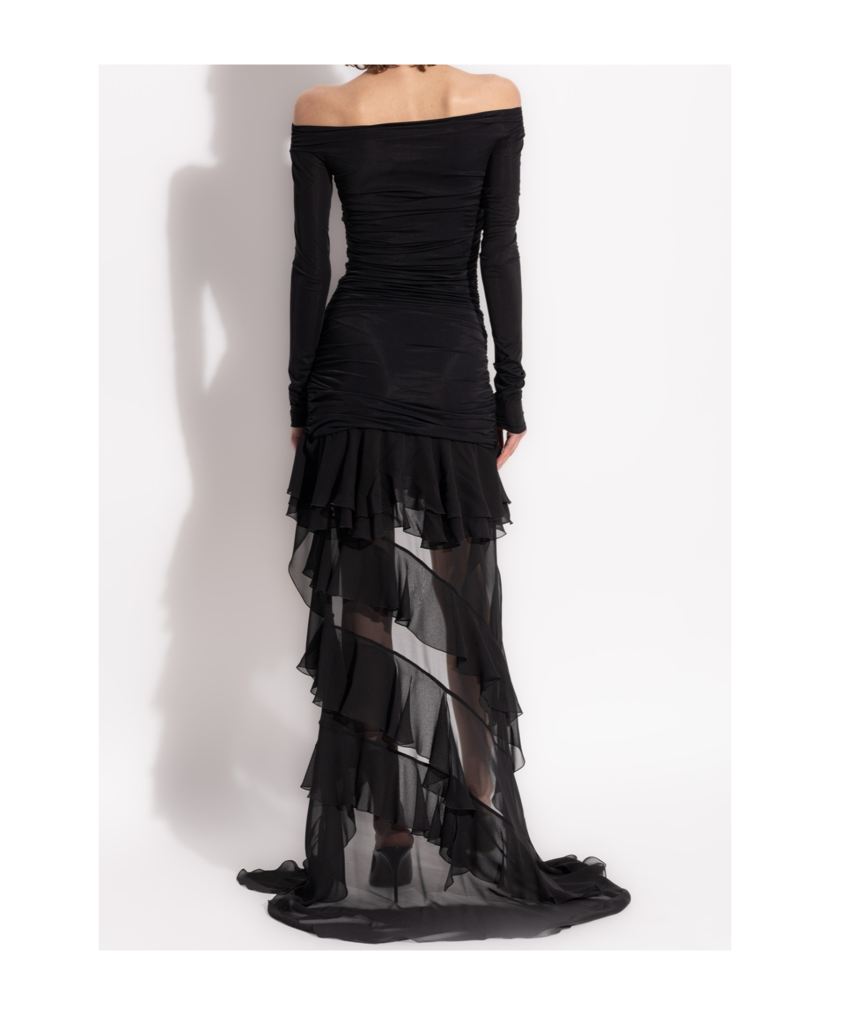 Blumarine Ruffled Chiffon Off-the-shoulder Dress In Black
