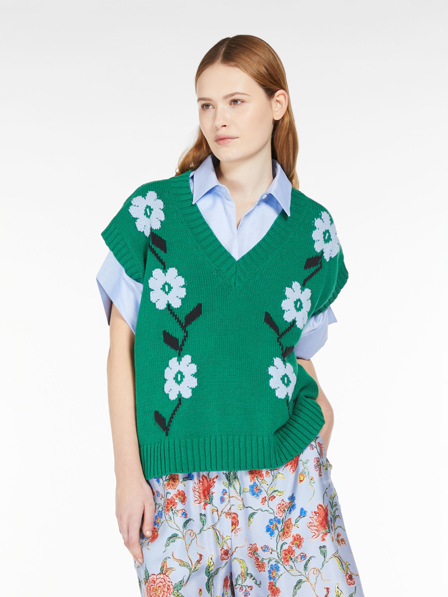 Weekend Max Mara Austria Embroidered Cotton Blend Vest In Green