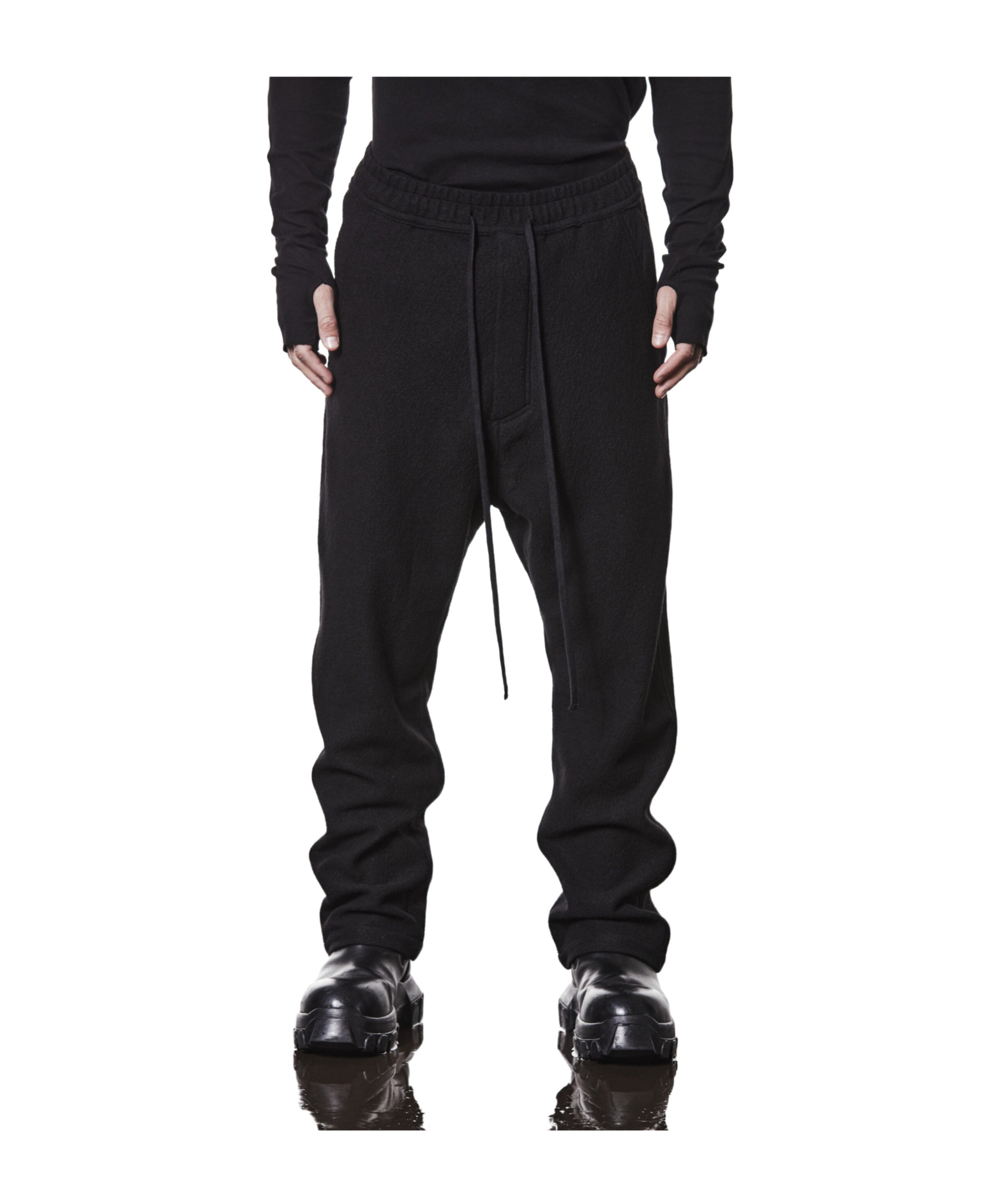 Thom Krom Drawstring Ribbed Cropped Trousers In Black