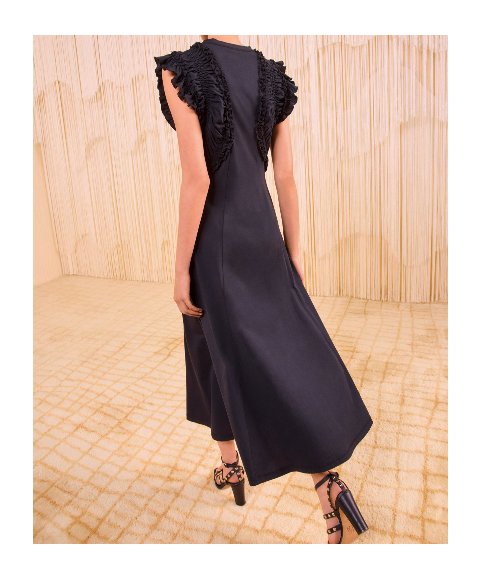 Ulla Johnson Shiva Sleeveless Ruffled Midi Dress Noir In Black