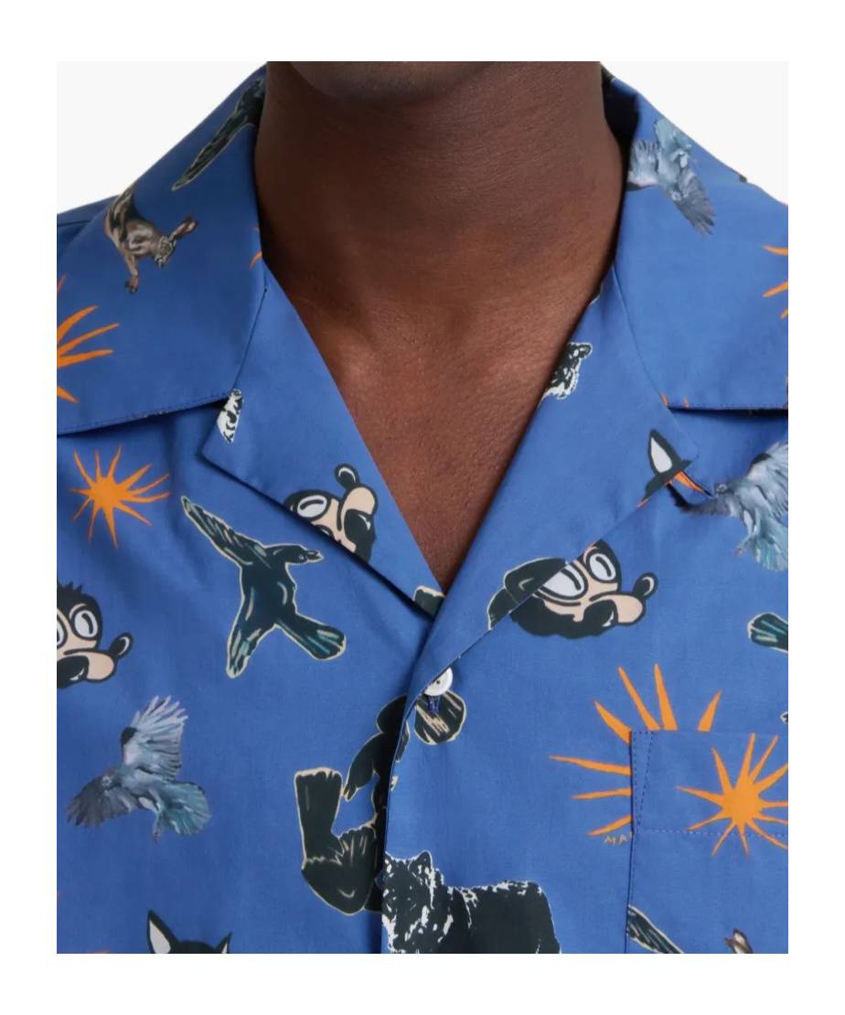 Marni Short Sleeve Shirt Graphic Print In Blue