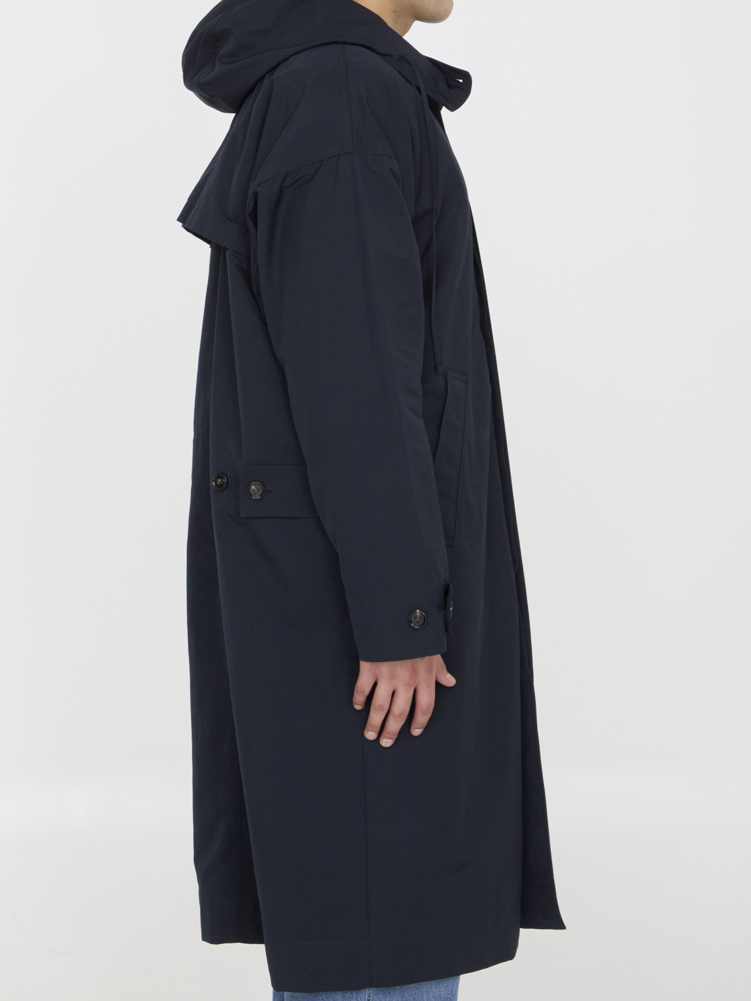 Bottega Veneta Nylon Blend Trench Coat With Buttoned Cuffs In Black