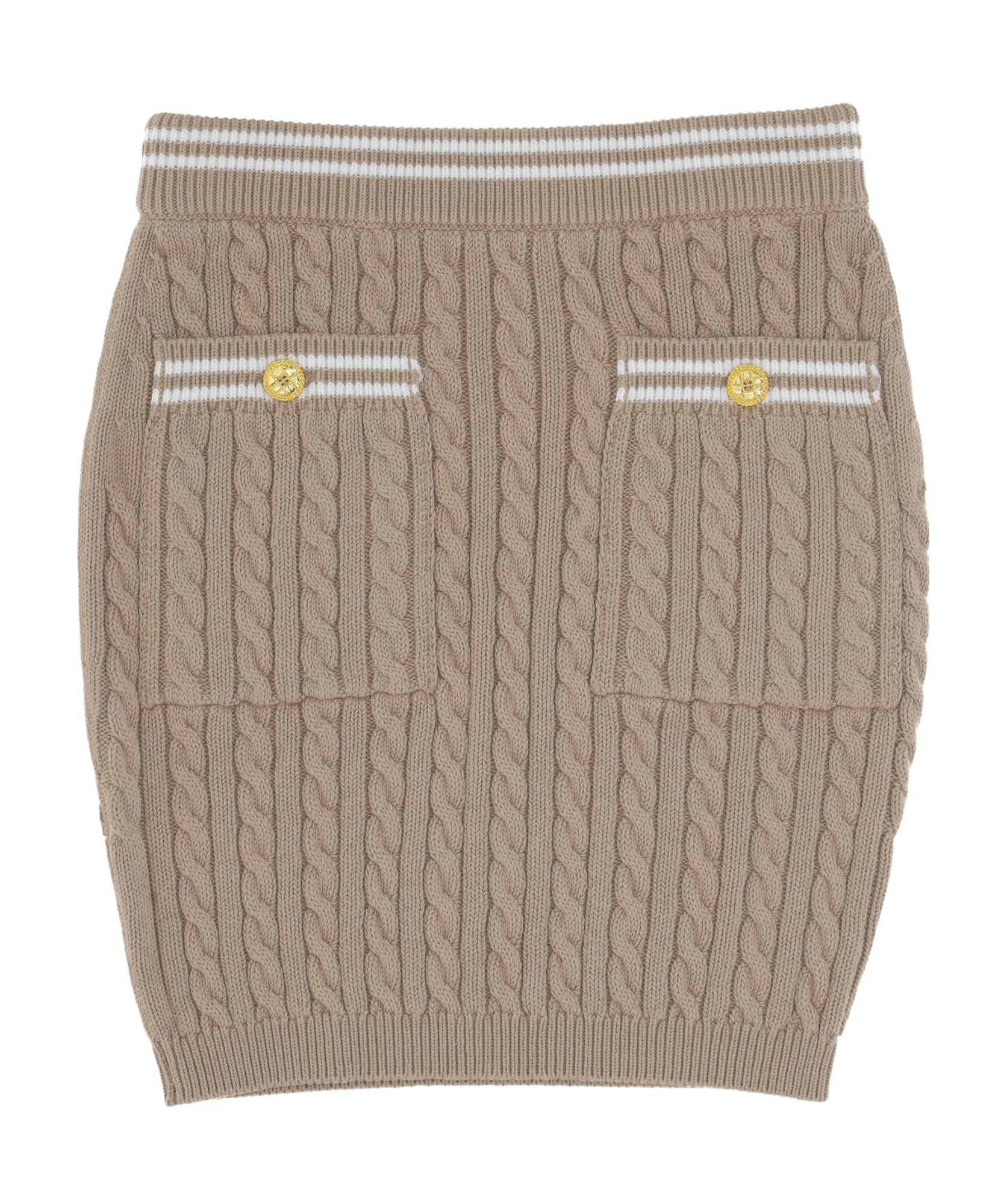 Alessandra Rich Stripe Trim Cable-knitted Mini Skirt In Nude