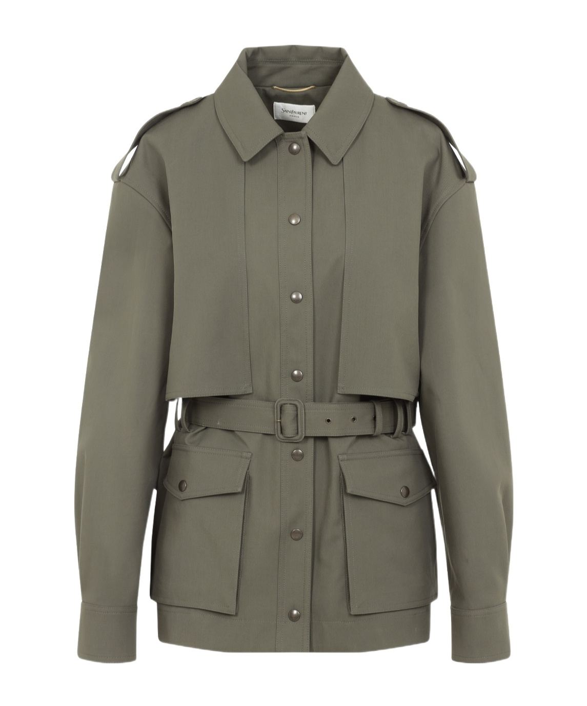 Saint Laurent Utility Cotton Jacket With Flap Pockets In Green