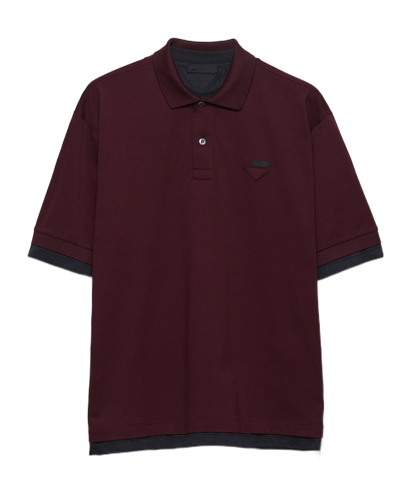 Prada Men's Tipped Cotton Pique Polo Shirt In Burgundy