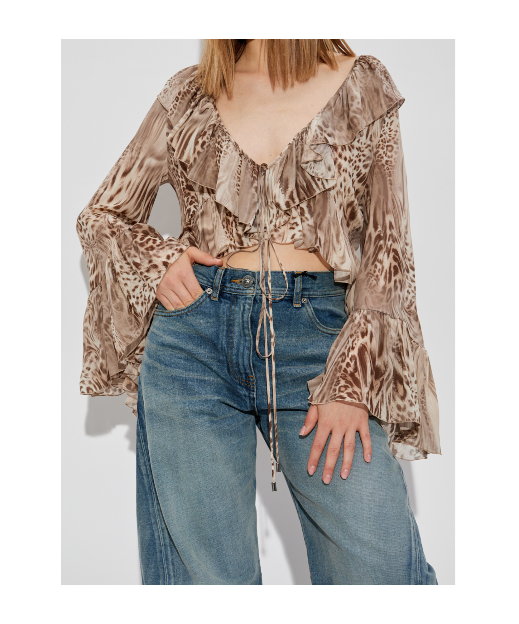 Shop Blumarine Printed Chiffon Blouse In Nude