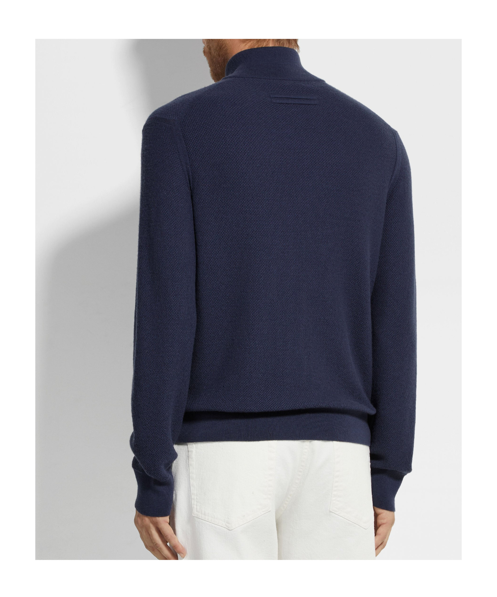 Zegna Cashseta Knit Polo With Ribbed Cuffs And Hem In Blue