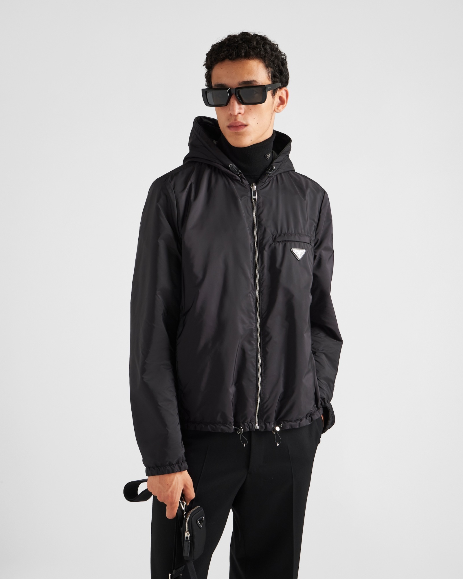 Prada Reversible Blouson In Leather And Re-nylon In Blue