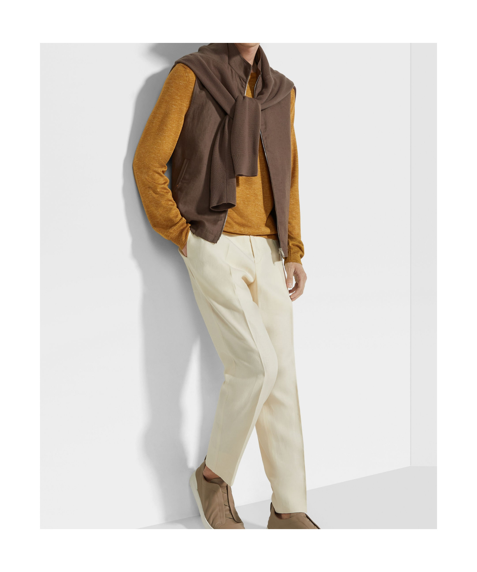 Zegna Crewneck Knitted Jumper In Brown