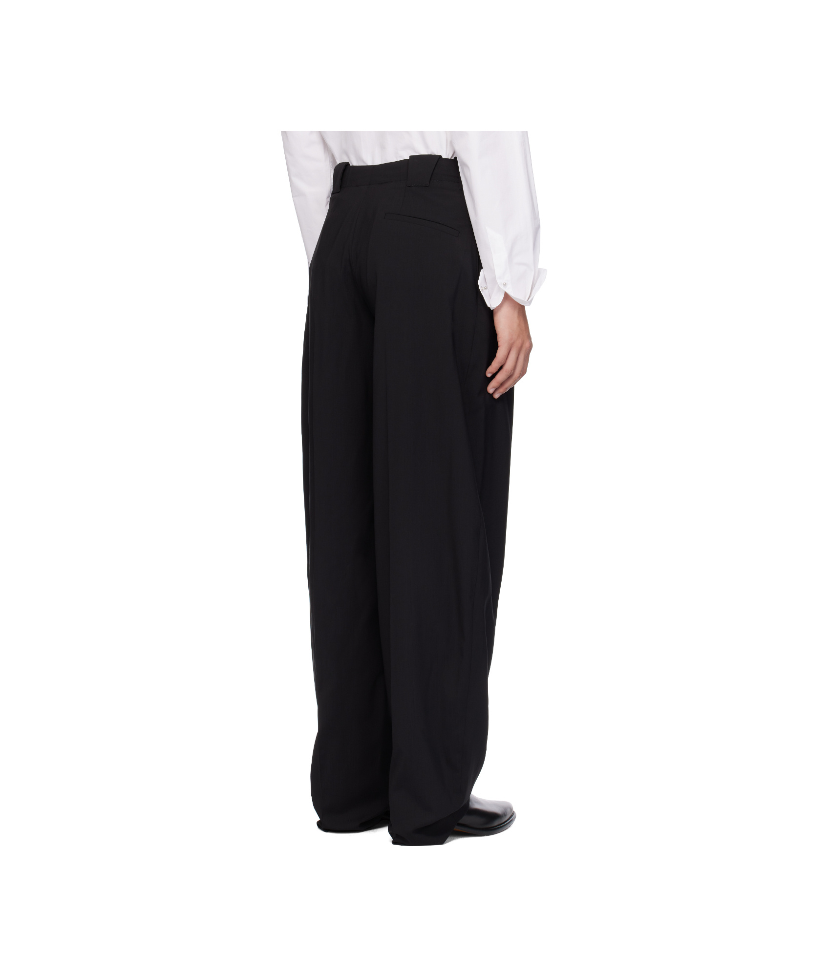 Mugler Black Pleated Wide Leg Trousers In Black