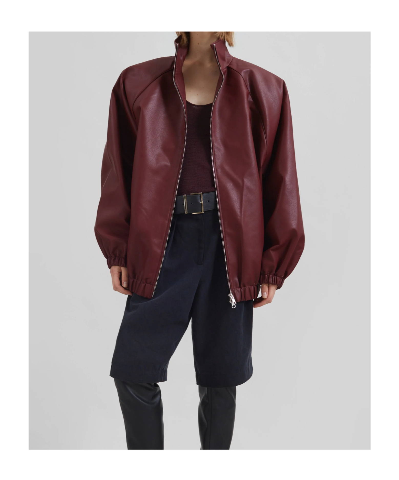The Frankie Shop Oversized Faux Leather Bomber Jacket With Puff Sleeves