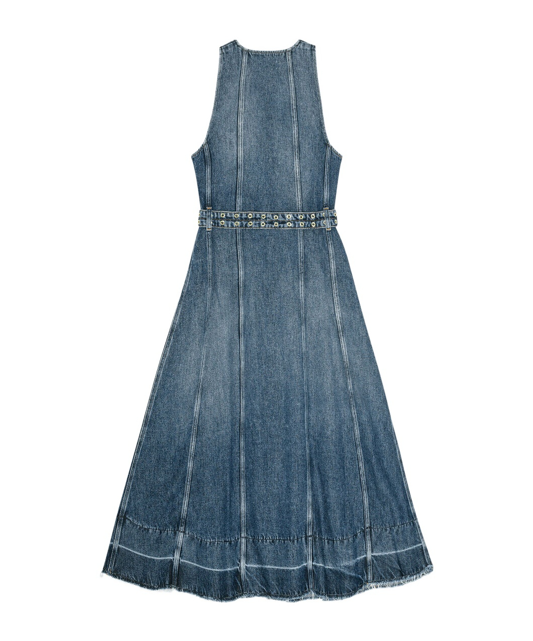 Ganni Blue Light Denim Belt Midi Dress In Chinese Blue Retro