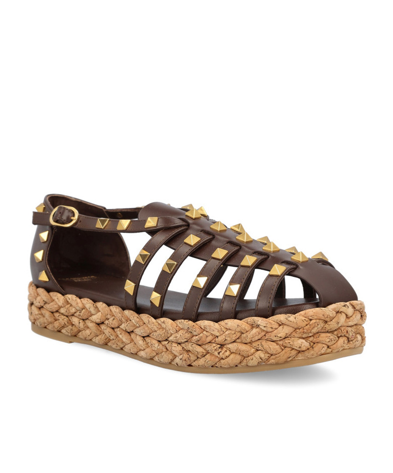 Valentino Garavani Rockstud Buckle Detailed Flat Shoes In Brown