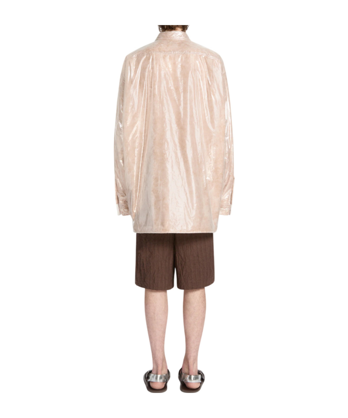Dries Van Noten Puff Sleeve Oversized Nylon Shirt In Nude