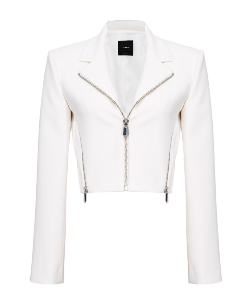 Pinko Crepe Cropped Biker Jacket In White
